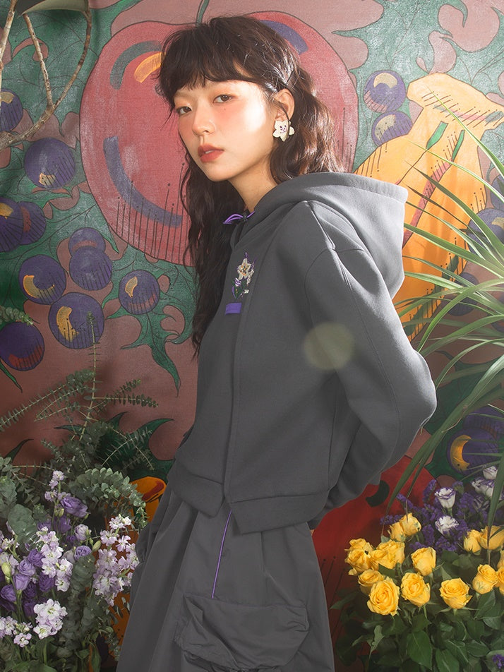 Cherry Blossom Embroidered Hooded Parka