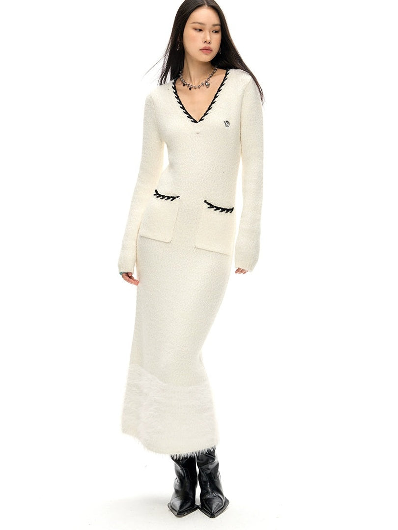 Elegance V-neck Slim Knitted Dress