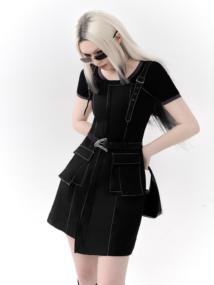 IRREGULAR A-LINE SUSPENDER ONE-PIECE