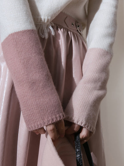 Two-tone Blush Hook Tassel Knitted Top