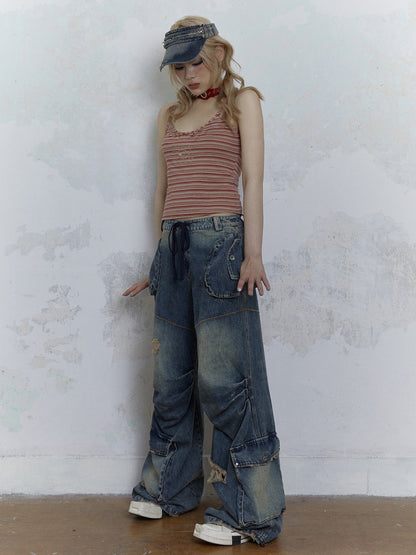 Washed Old Loose Wide-leg Denim Pants