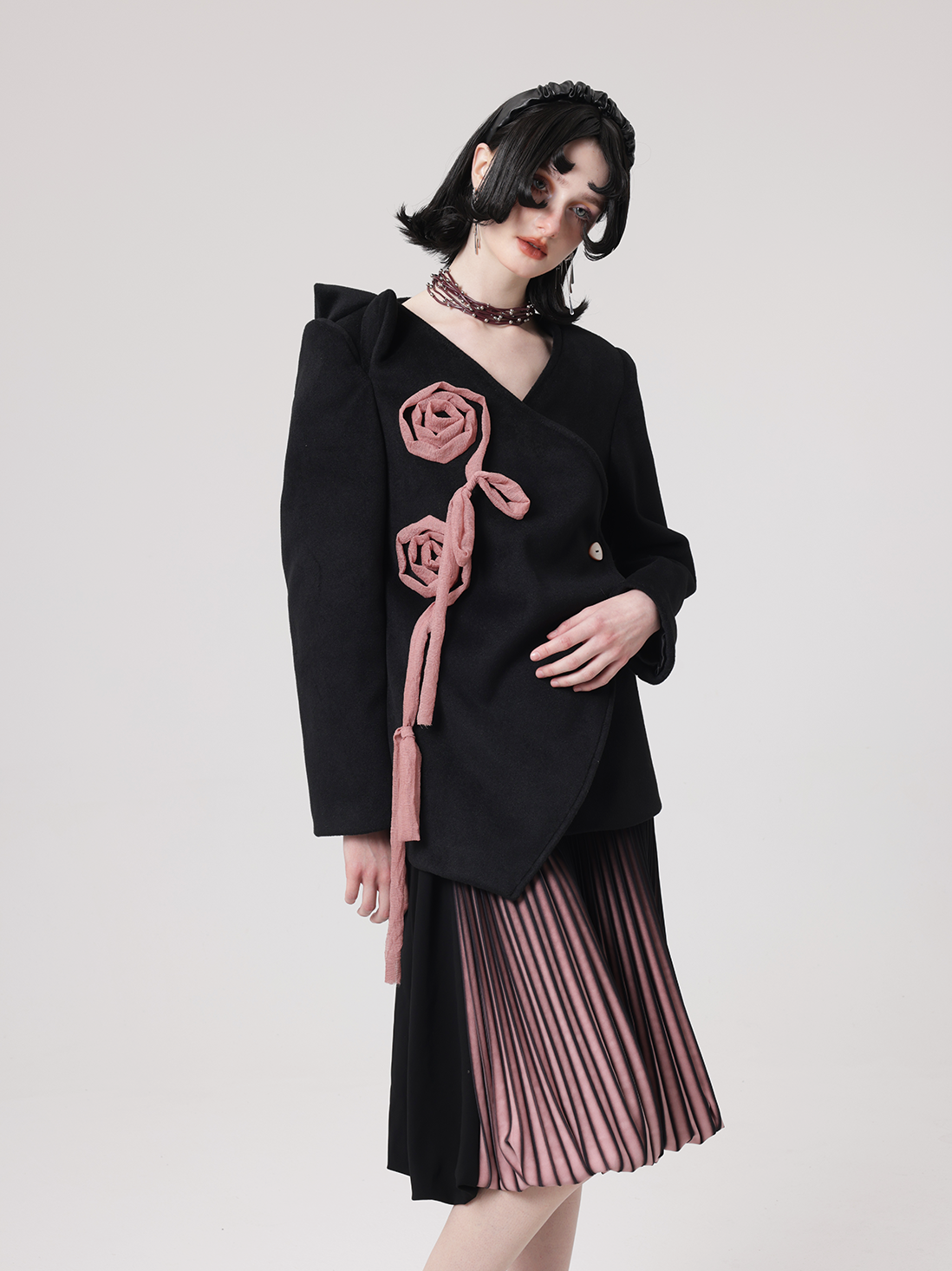 Rose Branch Asymmetric Three-dimensional Shoulder Jacket