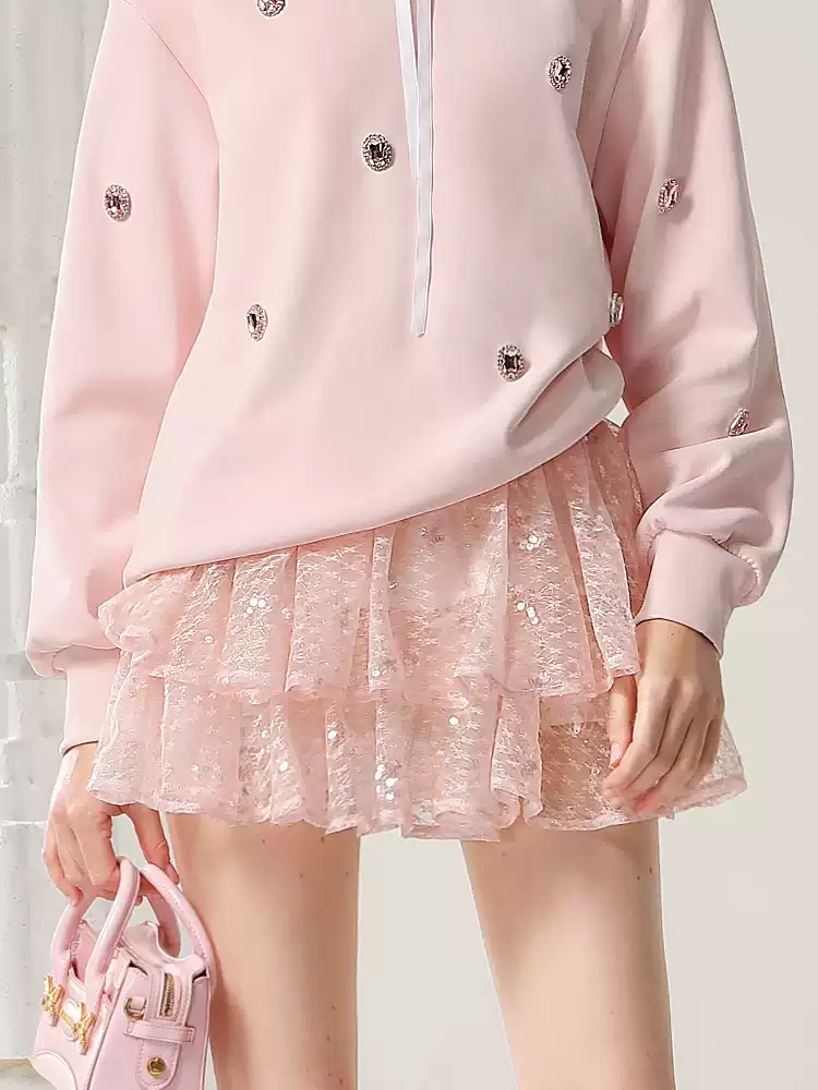 Bijou Round-Collar Ribbon Cute Sweat Pullover