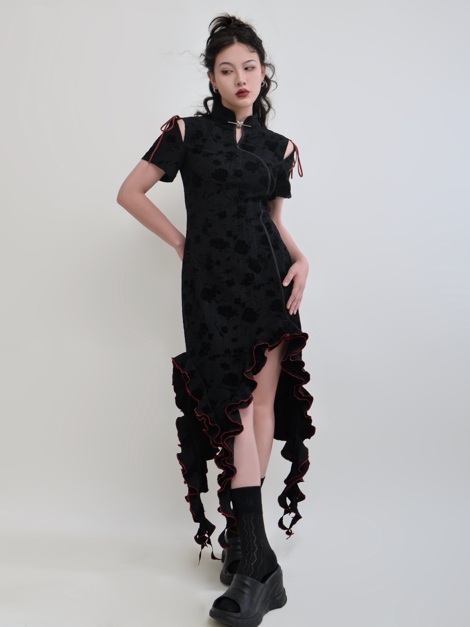 New Chinese Style Irregular Frill Hem Dress