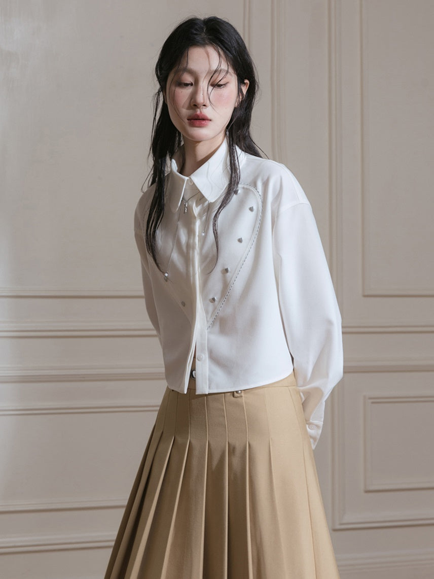 Leather Buckle Pleated Long Skirt