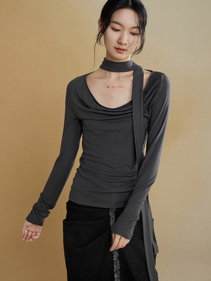 Scarf Swung Collar Bottoming T-shirt