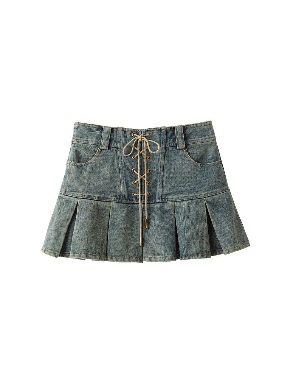 Lace-up High Waist Pleated Skirt