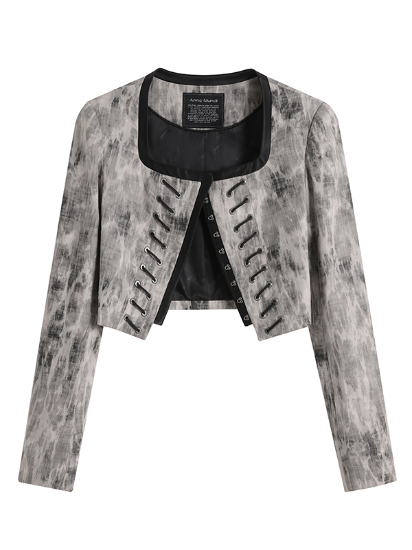 Mottled No Collar Jacket &amp; A-Line Mini Skirt