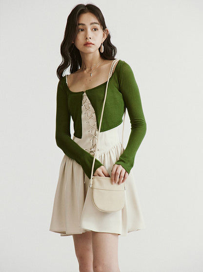 Square Collar Strick Short Cardigan