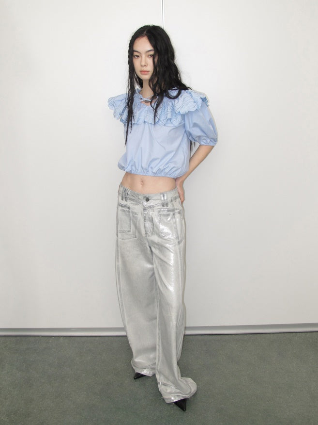 Silver Loose econstructed Wide-leg Jeans