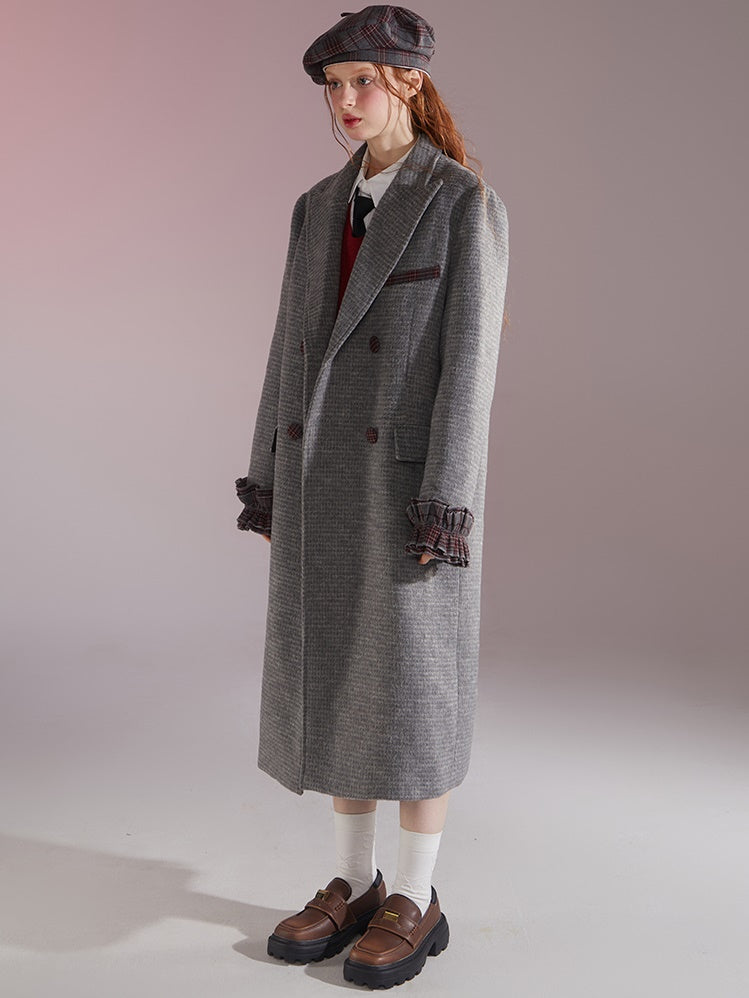 Frill Stitch Double-Breasted Quilted Coat