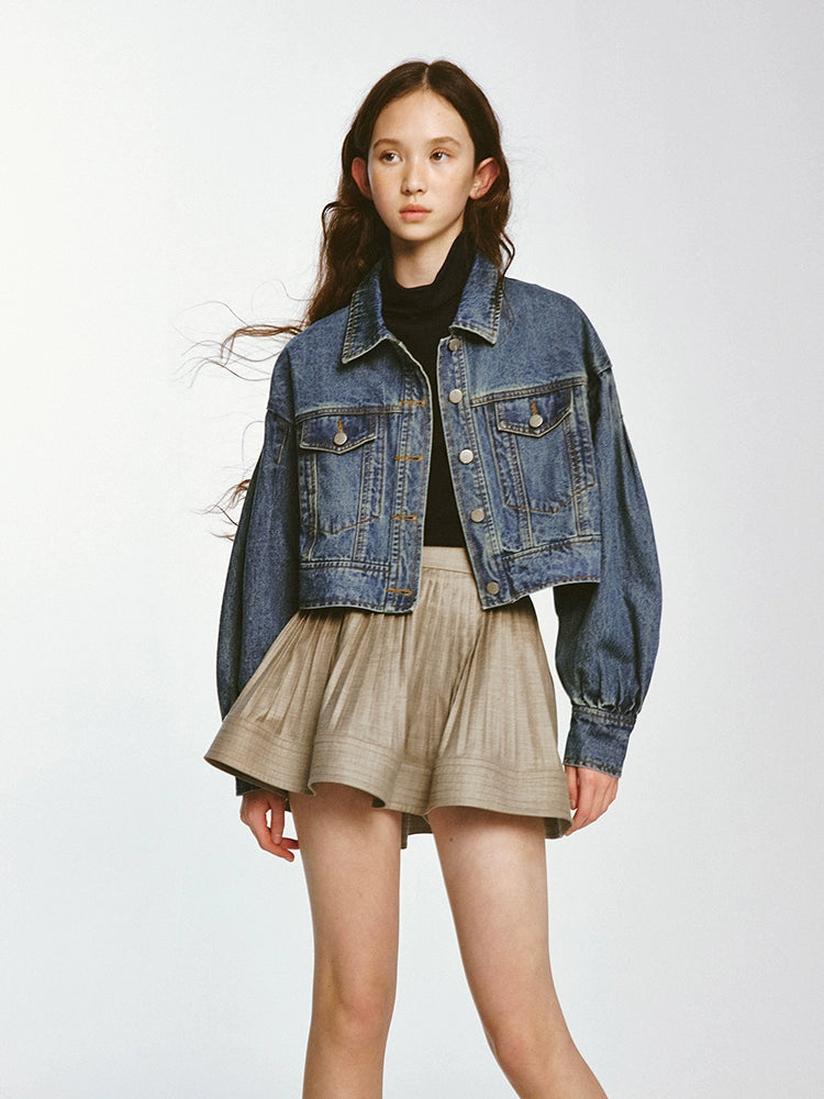 Volume Sleeve Denim Short Jacket