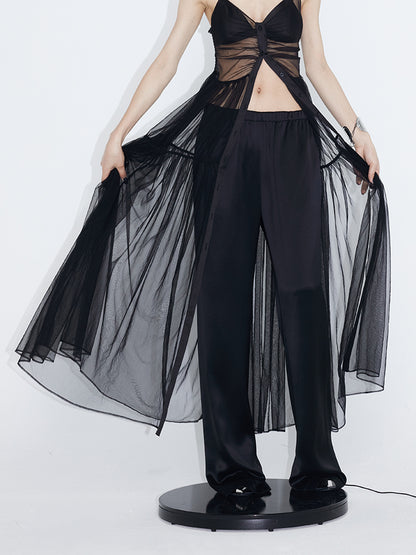 See-through Mesh Suspender Skirt