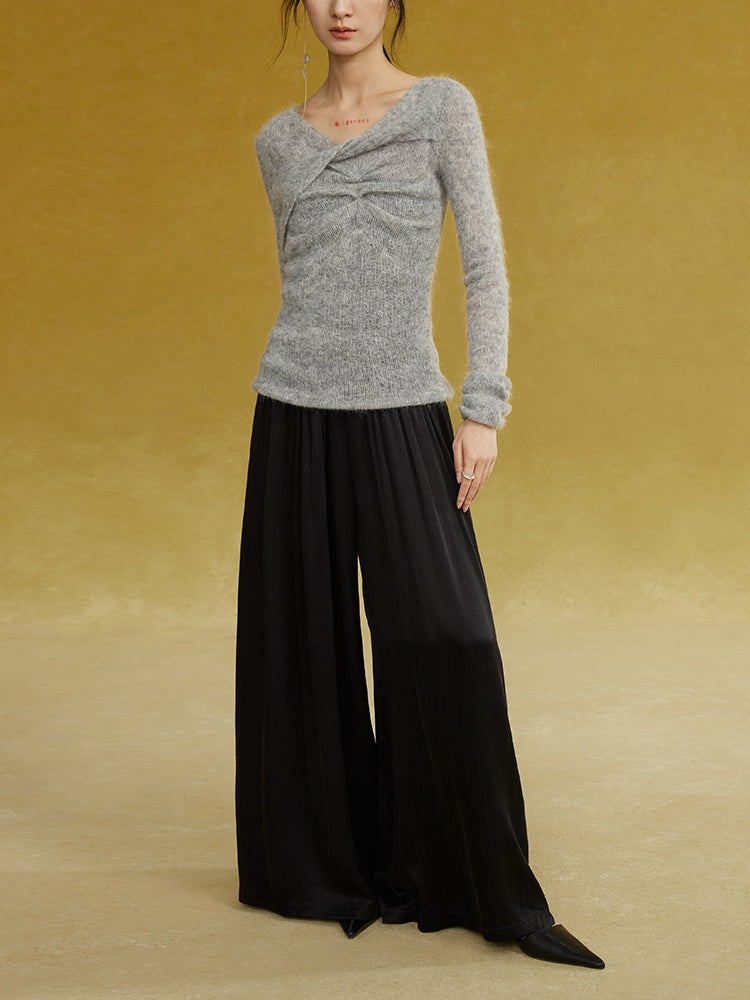 Double-layer Twisted V-Neck Knitted Sweater