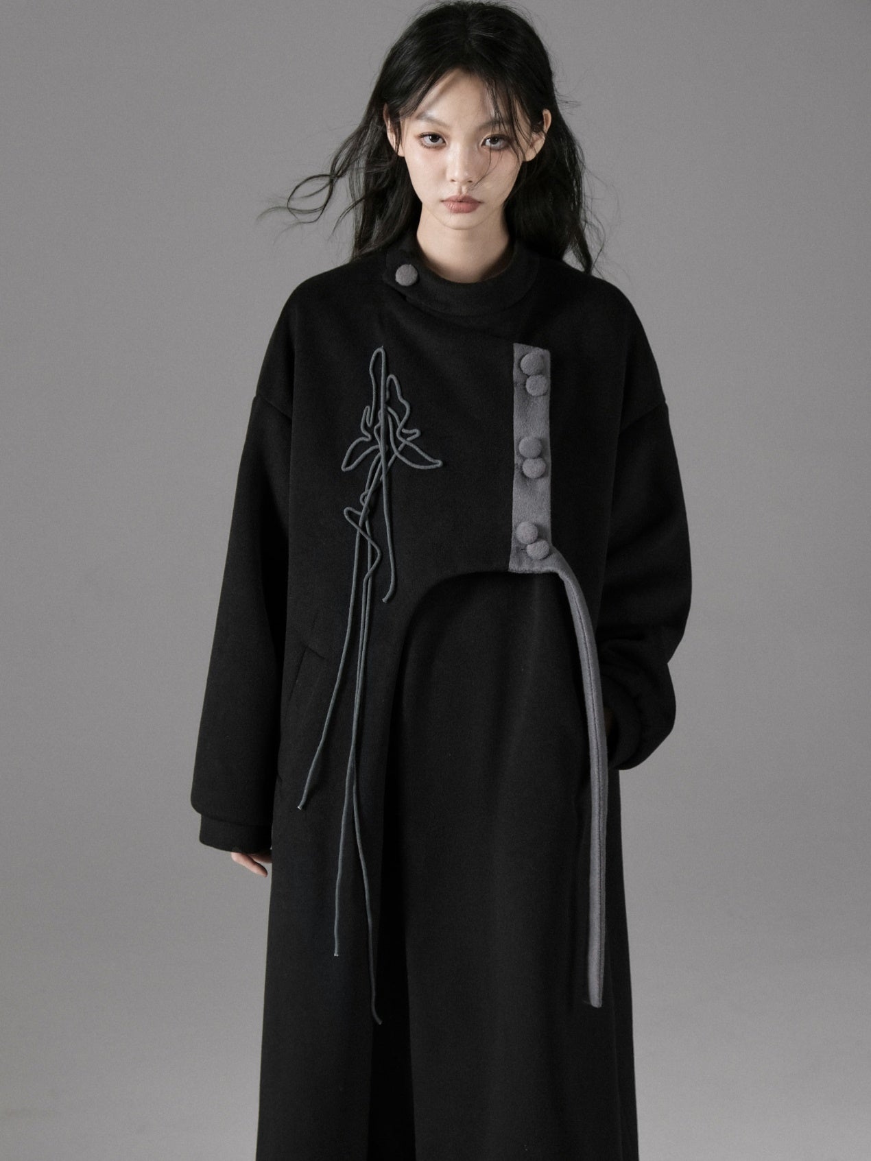 Chinese Style Asymmetry Mid-length Coat