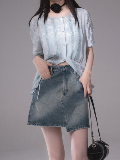 Asymmetry Denim Short Skirt