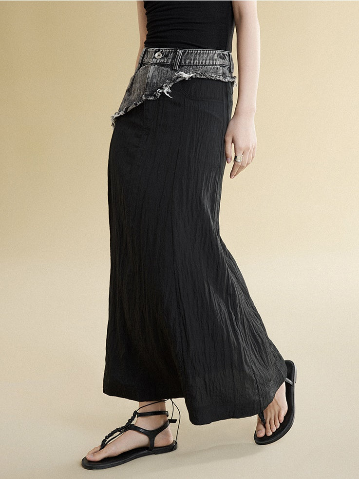 Two-color Denim Waist Stitching Skirt