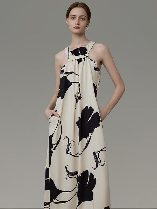 Maple Leaf Printed Sleeveless Dress