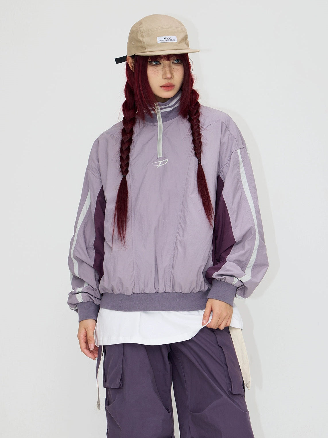 Stand Collar Line Design Pullover Jacket