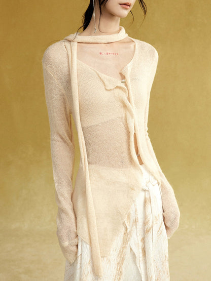 Stole Design Flowing Slim Knitted Cardigan