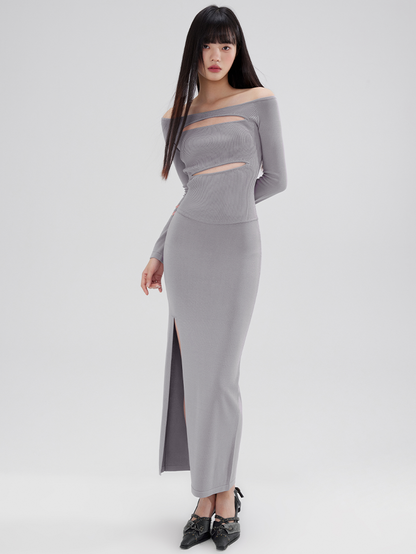 Hollow One-shoulder Sexy Desire Slit Stretch Slim Dress