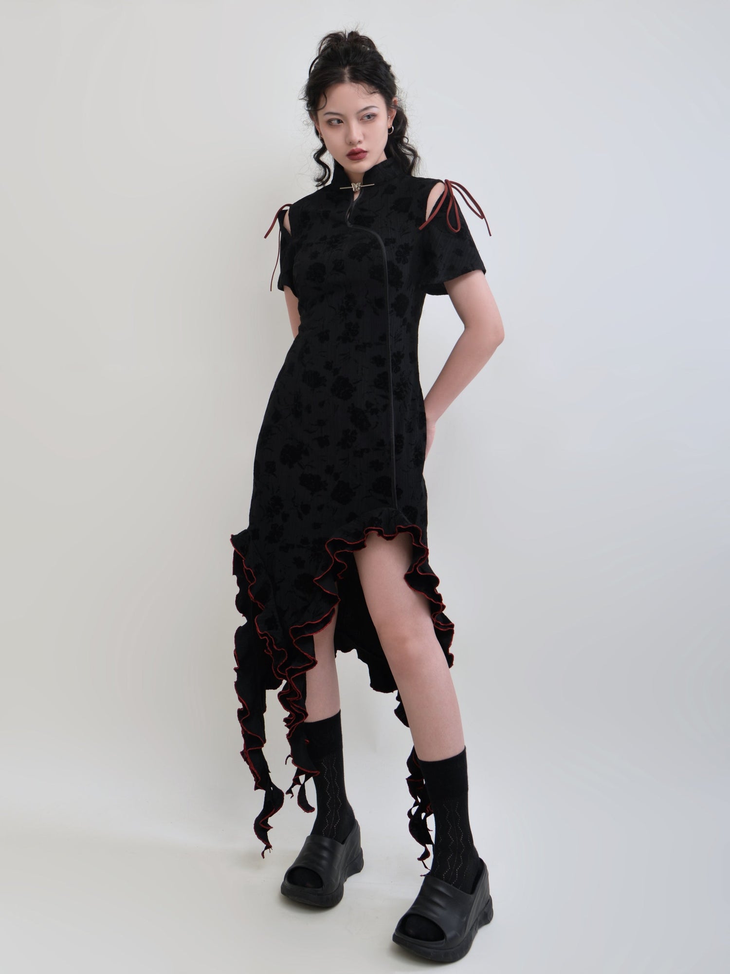 New Chinese Style Irregular Frill Hem Dress