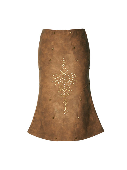 Rivet Pattern Design Mermaid Half Leather Skirt