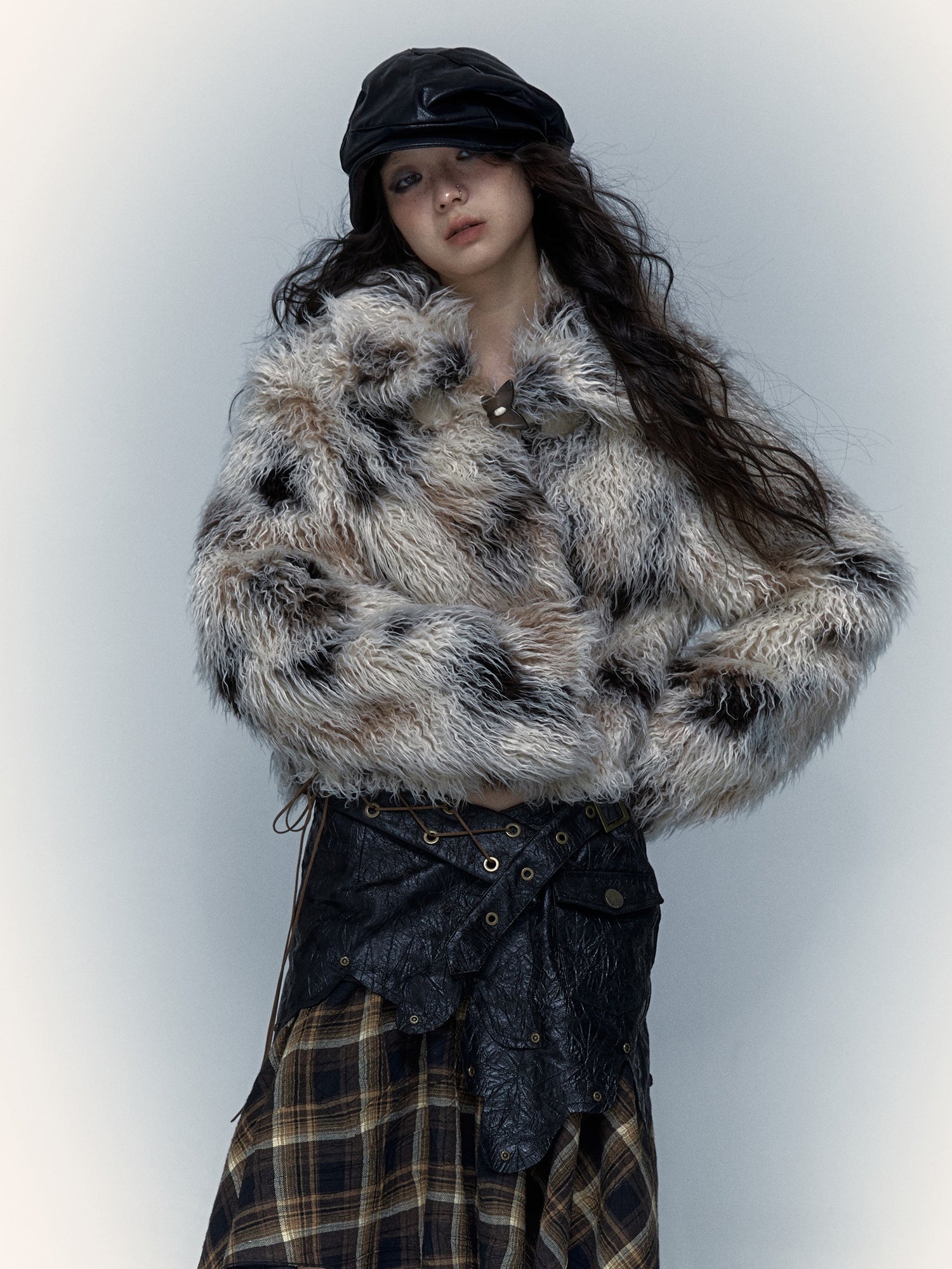 Smudged Design Short Eco-Friendly Fur Coat