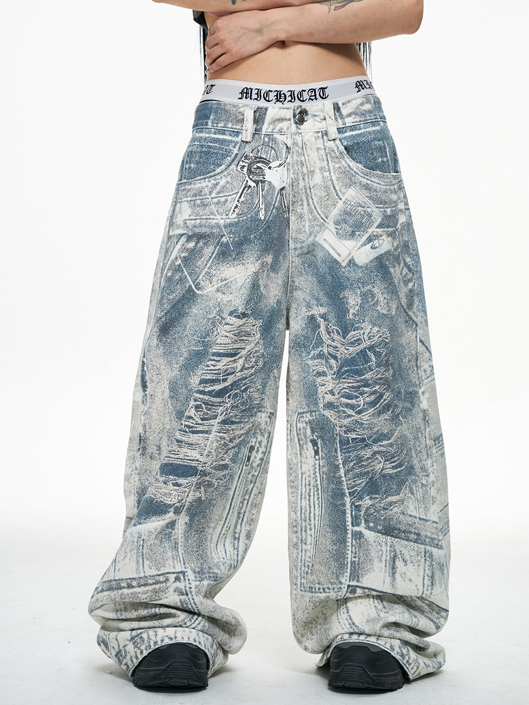Vintage 3D Printed Keychain Baggy Wide Leg Jeans – ARCANA ARCHIVE