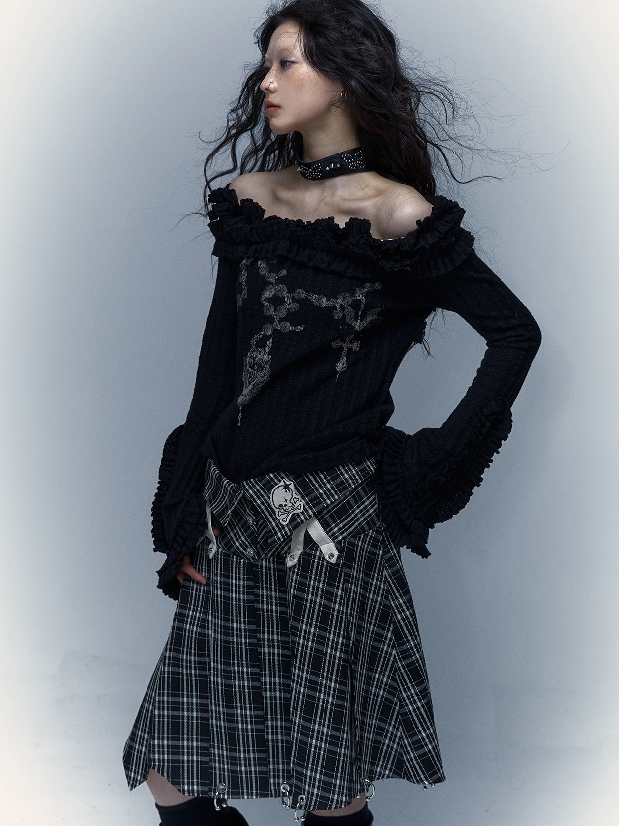 Plaid Irregular Pleated Skirt