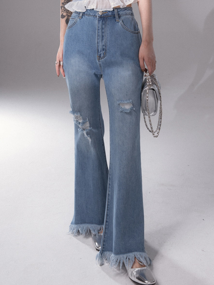 Mopping Raw Edge Flared Denim Pants