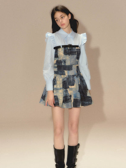 Denim Splicing Belt Design Shirt Dress