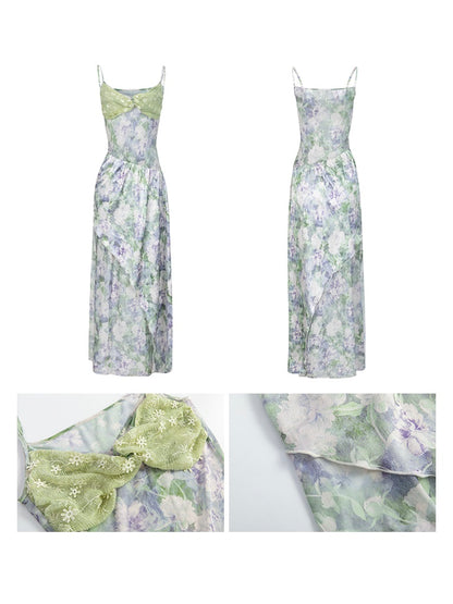 Stitching Tube Top Suspender Floral Dress &amp; Wrap Skirt