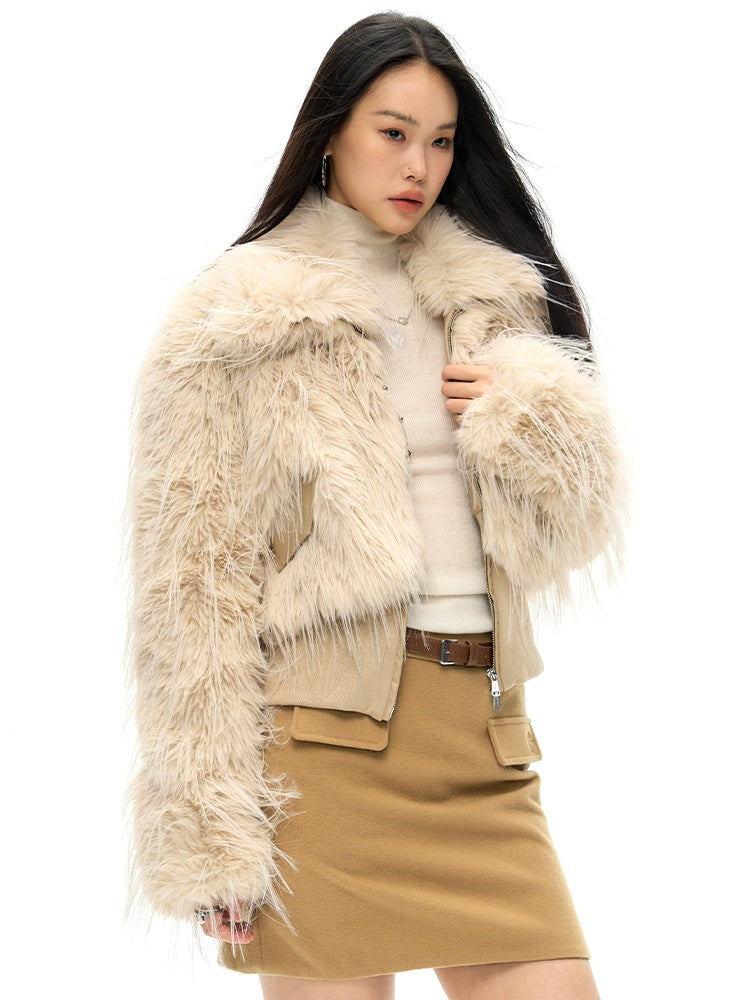 Long Hair Lapel Eco-Friendly Fur Jacket