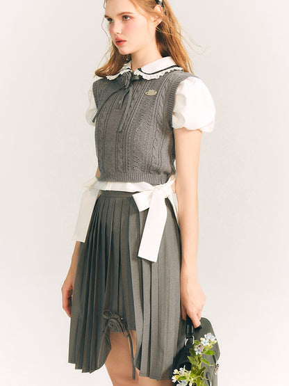 Cut Design Flower Pleated Skirt