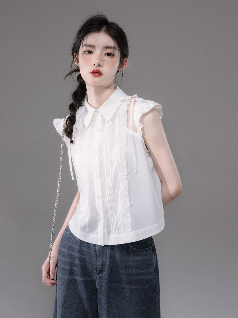 Small Flying Sleeves Hollow Strap Shirt