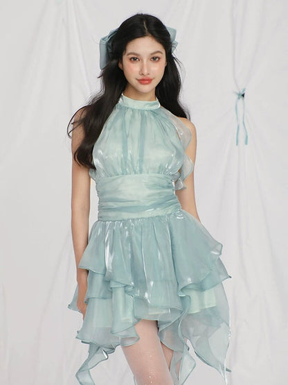 Irregular Streamer Gauze Sleeveless Puffy Dress