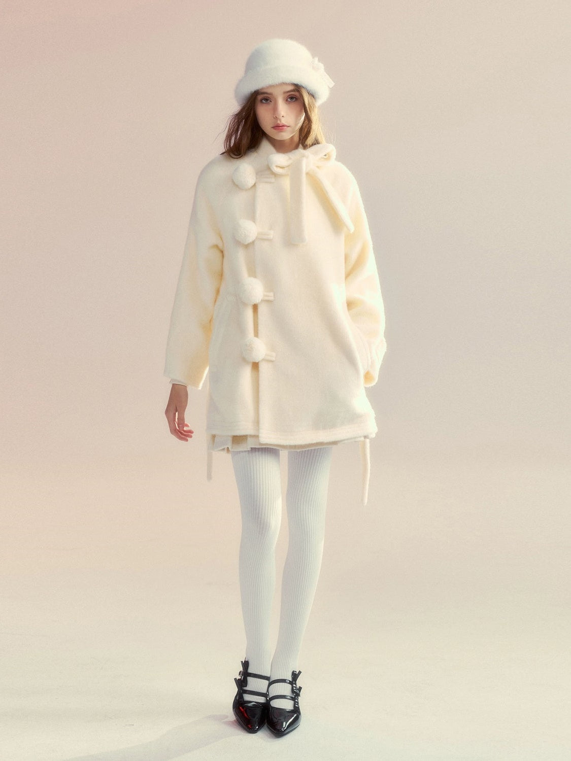 Retro Bow Ball Button Cape Coat