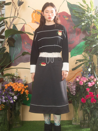 Fake Two-piece Apple Embroidery A-line Skirt