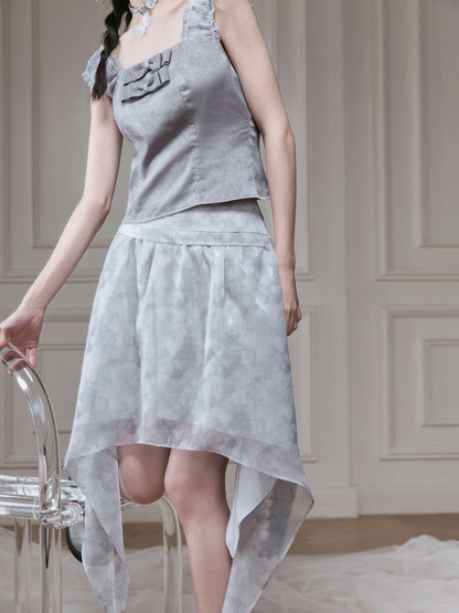 Moran Ribbon Sleeveless Top ＆ Irregular Hem Skirt Set-up