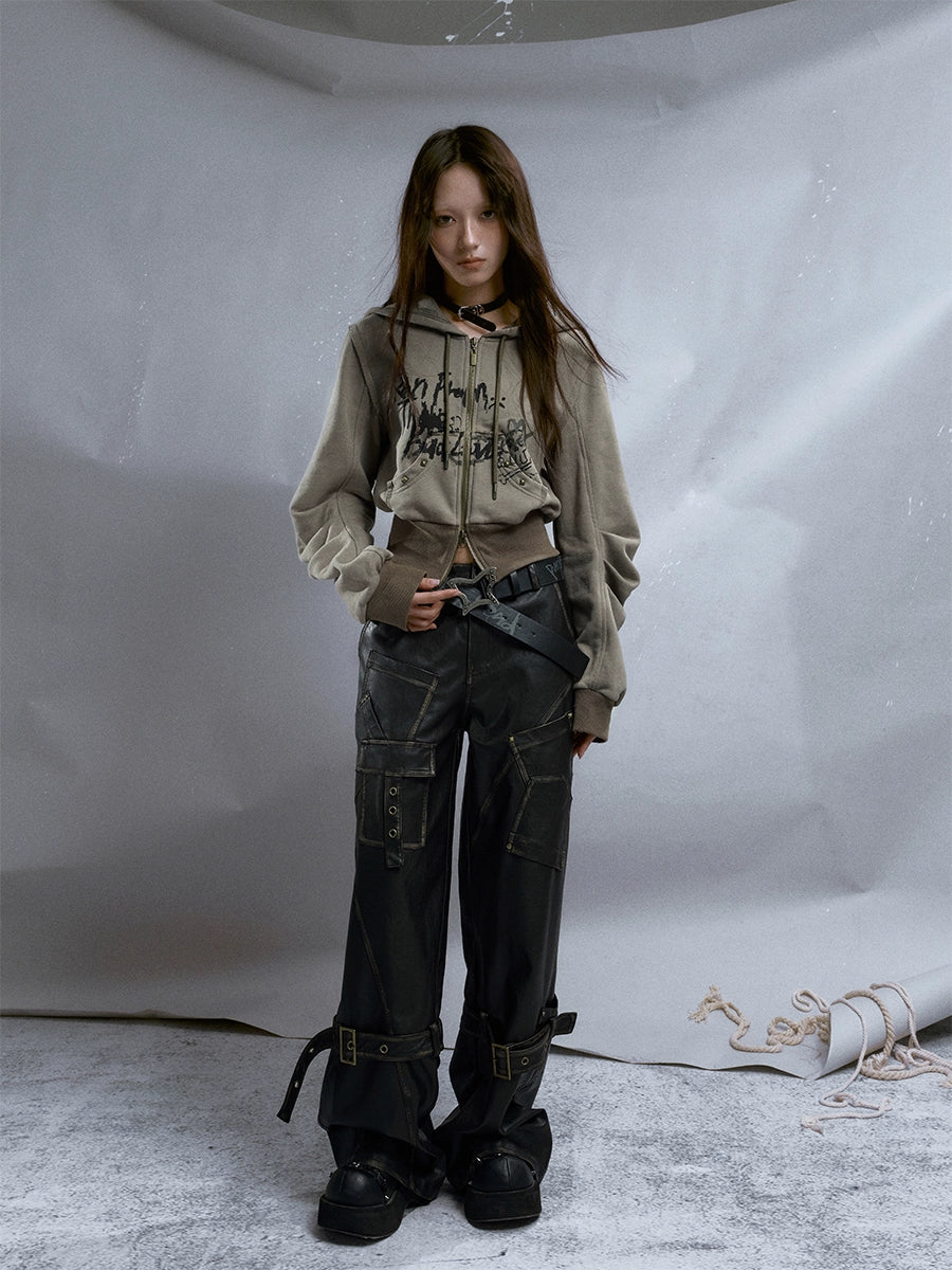 Deconstructed Street Punk Distressed Leather Pants