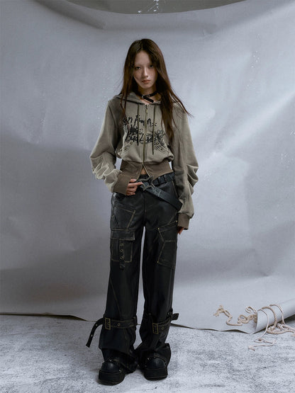 Deconstructed Street Punk Distressed Leather Pants