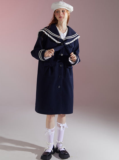 College Style Navy Collar Coat