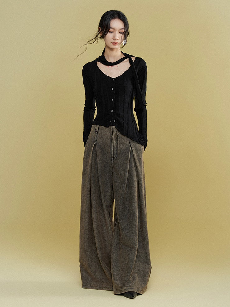 I-shaped Pleated Wide-leg Casual Pants