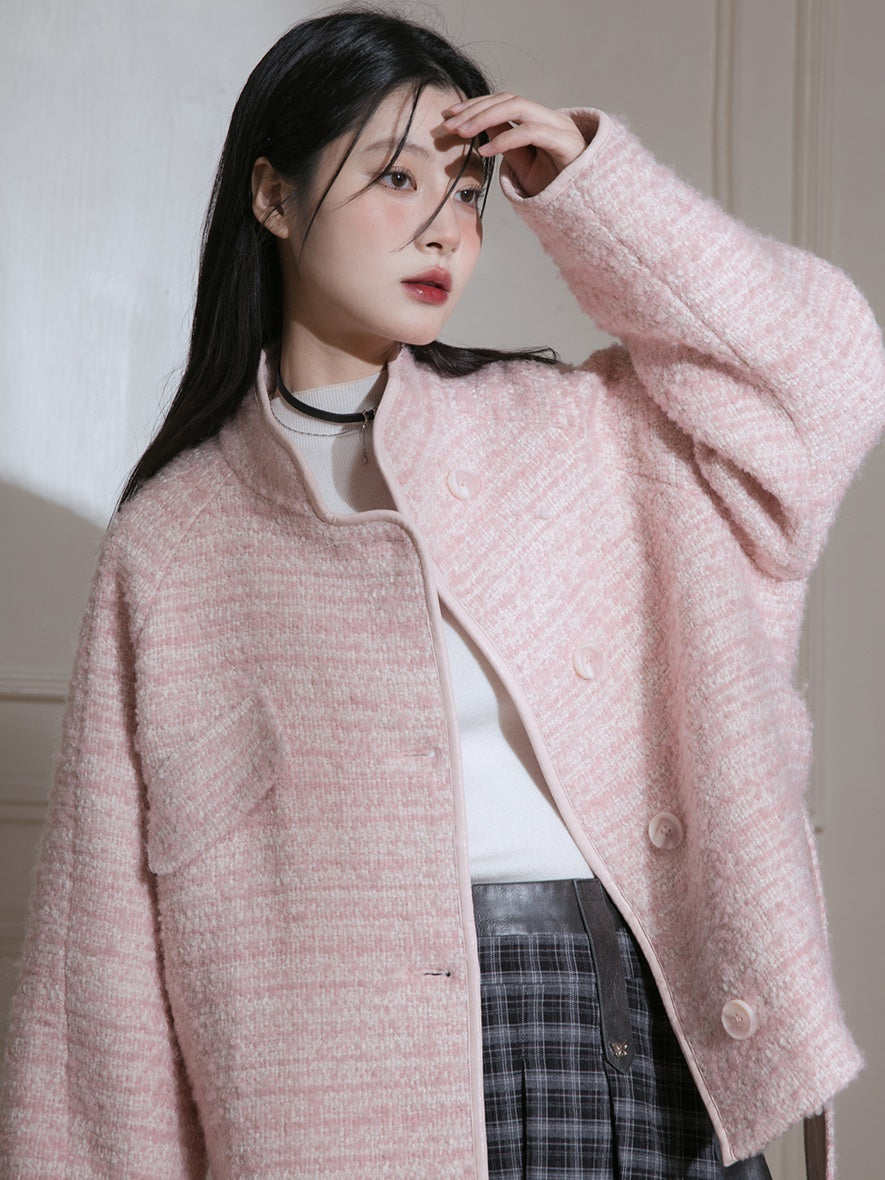 Mao Collar Wool Blend Short Jacket