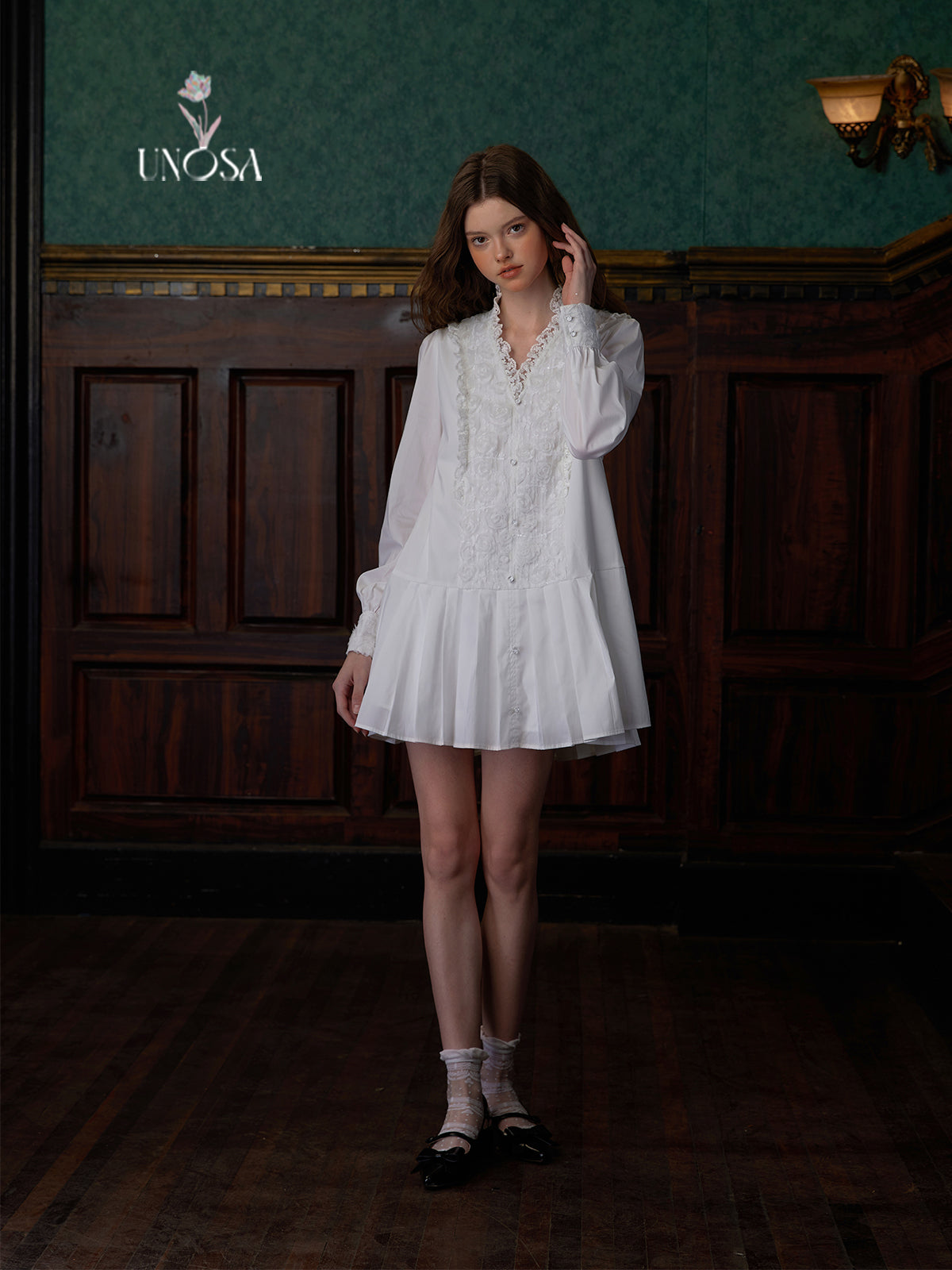 Flower Lace Stitching A-line Shirt Dress