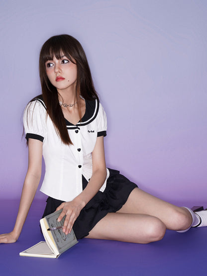 Sailor Collar Puff Sleeve Shirt