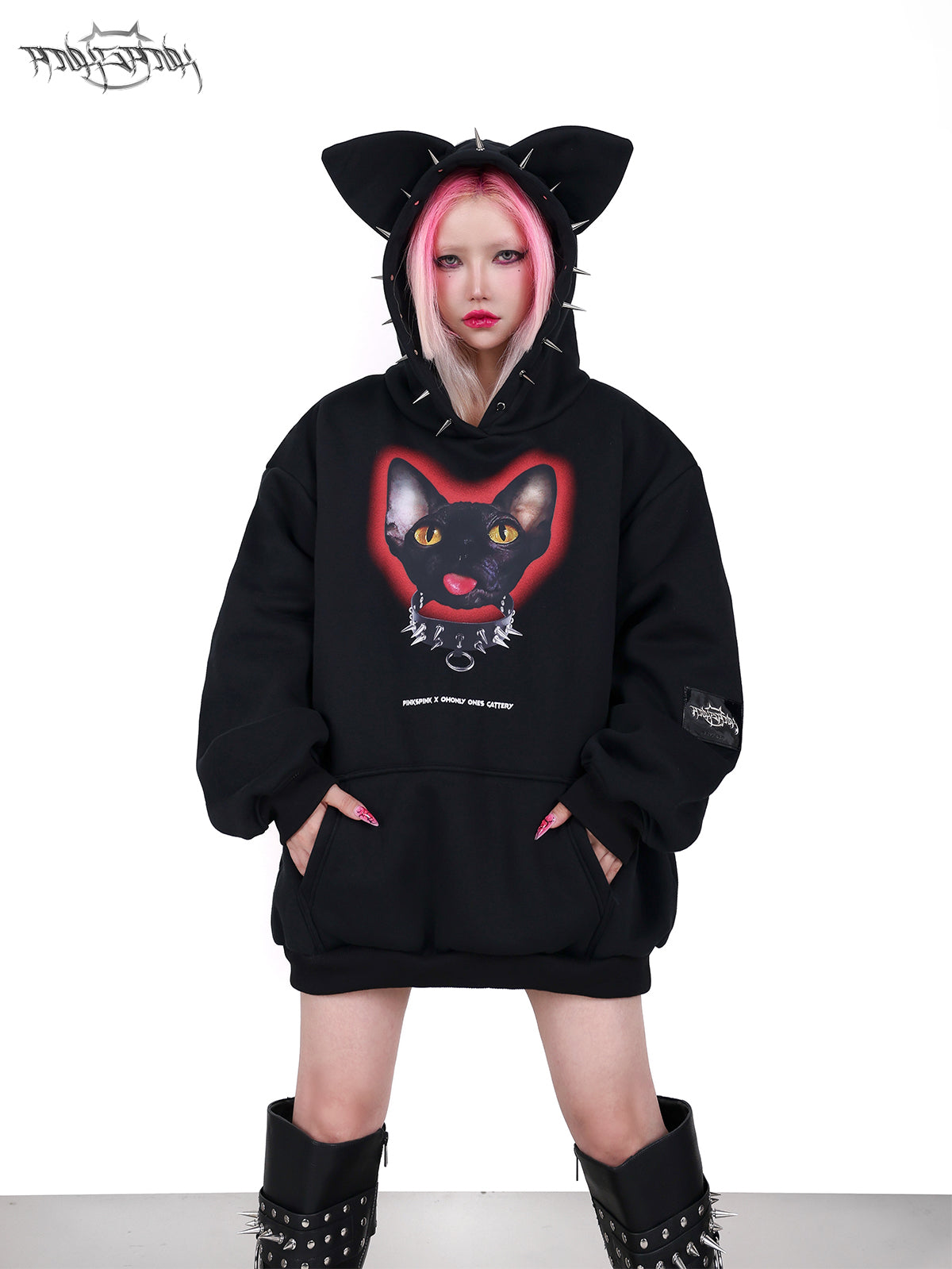 Cat oreille rivet rock punk sweat hooded pullor