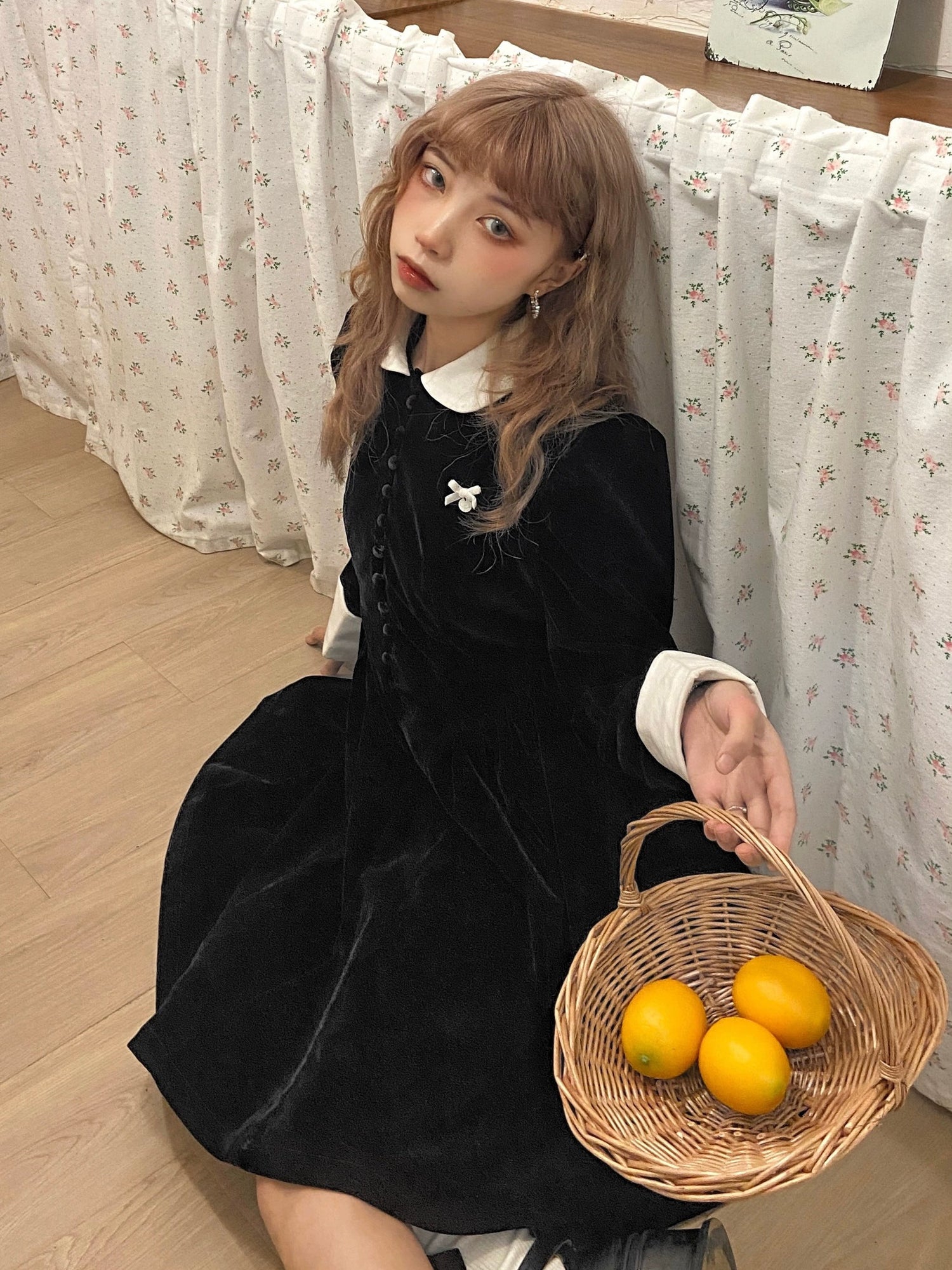 Velvet Puff Sleeves Doll Dress