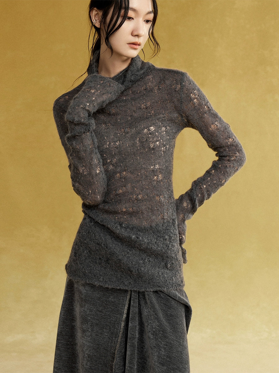 High Collar Lace Jacquard Stitch Sweater